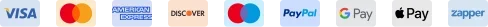 Visa, Mastercard, American Express, Discover, Maestro, PayPal, Google Pay, Apple Pay and Zapper